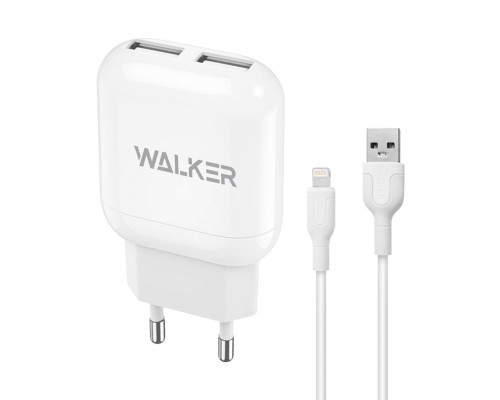 Мережевий зарядний пристрій (адаптер) 2в1 WALKER WH-33 2USB / 2.4A + Data Cable USB to Lightning white