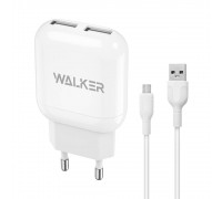 Мережевий зарядний пристрій (адаптер) 2в1 WALKER WH-33 2USB / 2.4A + Data Cable USB to Micro white