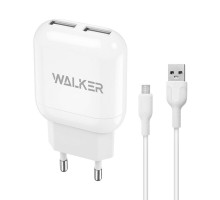 Мережевий зарядний пристрій (адаптер) 2в1 WALKER WH-33 2USB / 2.4A + Data Cable USB to Micro white