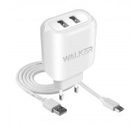 Мережевий зарядний пристрій (адаптер) 2в1 WALKER WH-27 2USB / 2.1A + Data Cable USB to Micro white