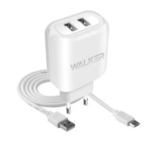 Мережевий зарядний пристрій (адаптер) 2в1 WALKER WH-27 2USB / 2.1A + Data Cable USB to Micro white