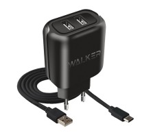 Мережевий зарядний пристрій (адаптер) 2в1 WALKER WH-27 2USB / 2.1A + Data Cable USB to Type-C black