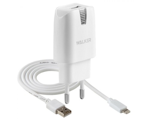 Мережевий зарядний пристрій (адаптер) 2в1 WALKER WH-21 1USB / 2.1A + Data Cable USB to Lightning white