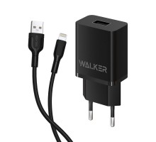 Мережевий зарядний пристрій (адаптер) 2в1 WALKER WH-26 1USB / 2.1A + Data Cable USB to Lightning black