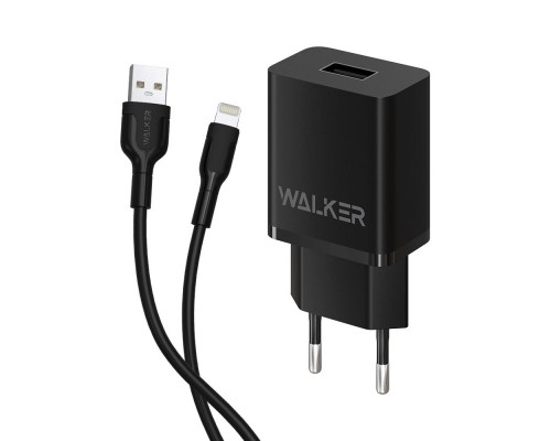 Мережевий зарядний пристрій (адаптер) 2в1 WALKER WH-26 1USB / 2.1A + Data Cable USB to Lightning black