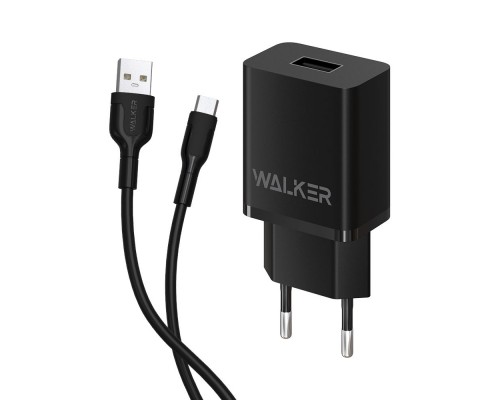 Мережевий зарядний пристрій (адаптер) 2в1 WALKER WH-26 1USB / 2.1A + Data Cable USB to Micro black