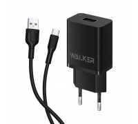 Мережевий зарядний пристрій (адаптер) 2в1 WALKER WH-26 1USB / 2.1A + Data Cable USB to Type-C black