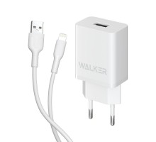 Мережевий зарядний пристрій (адаптер) 2в1 WALKER WH-26 1USB / 2.1A + Data Cable USB to Lightning white