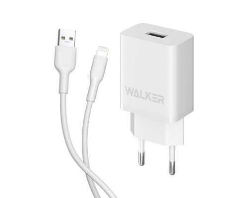 Мережевий зарядний пристрій (адаптер) 2в1 WALKER WH-26 1USB / 2.1A + Data Cable USB to Lightning white