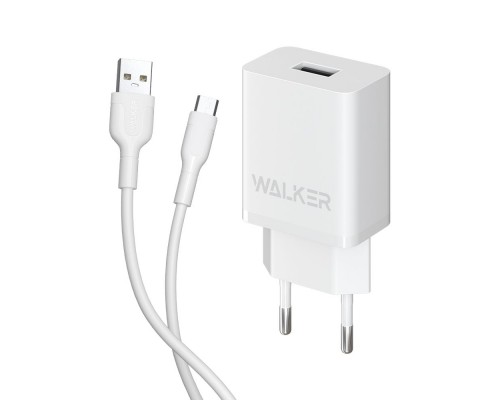 Мережевий зарядний пристрій (адаптер) 2в1 WALKER WH-26 1USB / 2.1A + Data Cable USB to Micro white