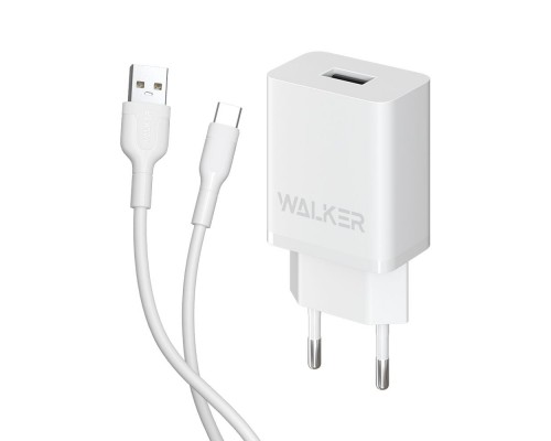 Мережевий зарядний пристрій (адаптер) 2в1 WALKER WH-26 1USB / 2.1A + Data Cable USB to Type-C white