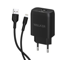 Мережевий зарядний пристрій (адаптер) 2в1 WALKER WH-31 2USB / 2.1A + Data Cable USB to Lightning black