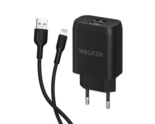 Мережевий зарядний пристрій (адаптер) 2в1 WALKER WH-31 2USB / 2.1A + Data Cable USB to Lightning black