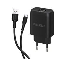 Мережевий зарядний пристрій (адаптер) 2в1 WALKER WH-31 2USB / 2.1A + Data Cable USB to Micro black