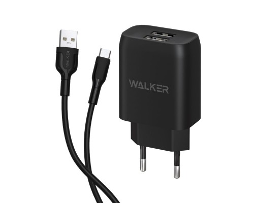 Мережевий зарядний пристрій (адаптер) 2в1 WALKER WH-31 2USB / 2.1A + Data Cable USB to Micro black