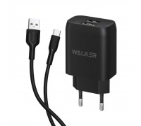 Мережевий зарядний пристрій (адаптер) 2в1 WALKER WH-31 2USB / 2.1A + Data Cable USB to Type-C black