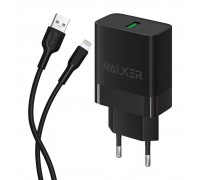 Мережевий зарядний пристрій (адаптер) 2в1 WALKER WH-35 1USB / QC3.0 / 3A / 18W + Data Cable USB to Lightning black