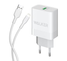 Мережевий зарядний пристрій (адаптер) 2в1 WALKER WH-35 1USB / QC3.0 / 3A / 18W + Data Cable USB to Lightning white