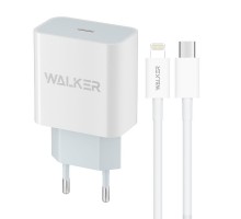 Мережевий зарядний пристрій (адаптер) 2в1 WALKER WH-39 PD / 3A / 20W + Data Cable Type-C to Lightning 20W white