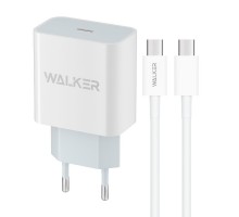 Мережевий зарядний пристрій (адаптер) 2в1 WALKER WH-39 PD / 3A / 20W + Data Cable Type-C to Type-C 30W white