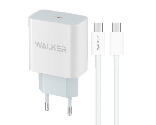 Мережевий зарядний пристрій (адаптер) 2в1 WALKER WH-39 PD / 3A / 20W + Data Cable Type-C to Type-C 30W white